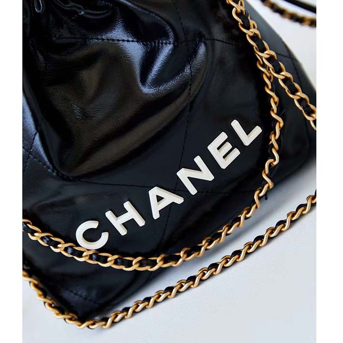 Chanel Women CC 22 Mini Handbag Calfskin Gold-Tone Lacquered Metal Black