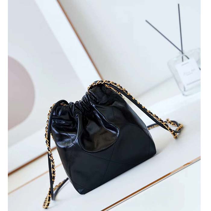 Chanel Women CC 22 Mini Handbag Calfskin Gold-Tone Lacquered Metal Black