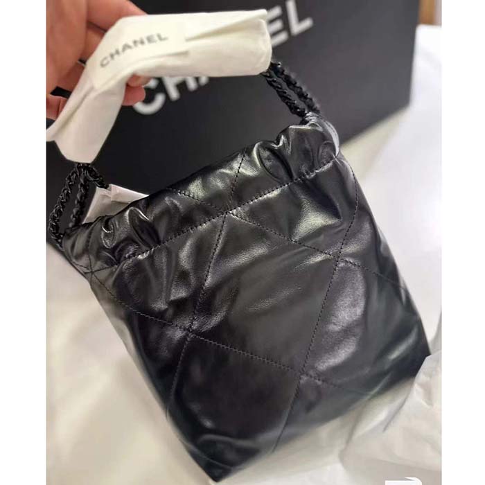 Chanel Women CC 22 Mini Handbag Shiny Calfskin Black Metal Black