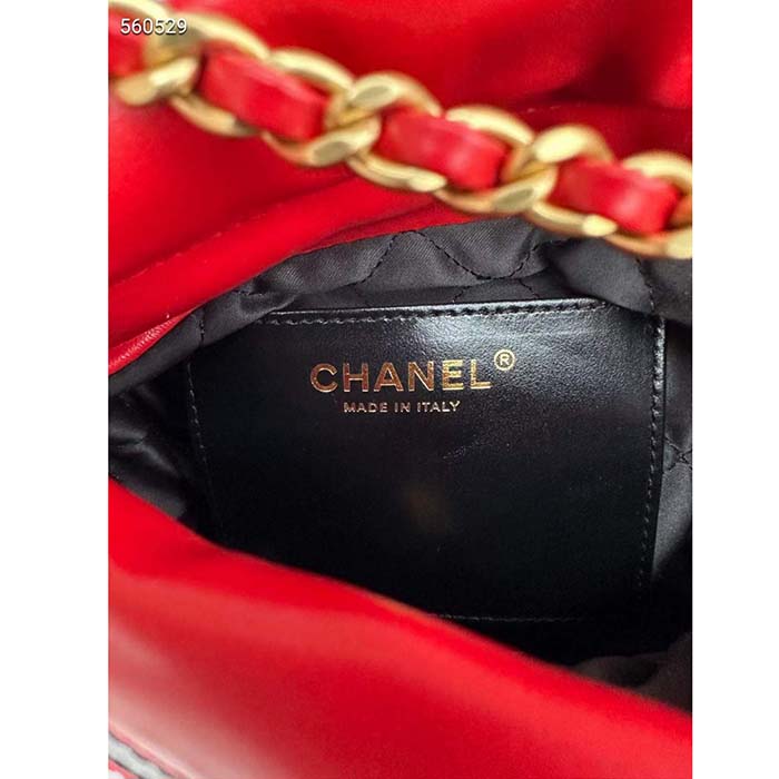 Chanel Women CC 22 Mini Handbag Shiny Calfskin Red Black