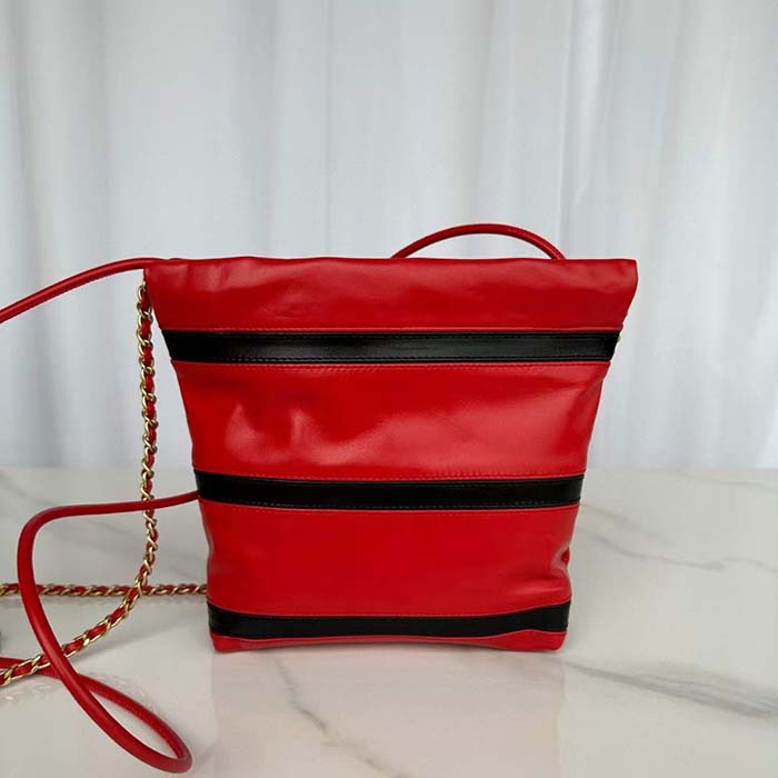 Chanel Women CC 22 Mini Handbag Shiny Calfskin Red Black