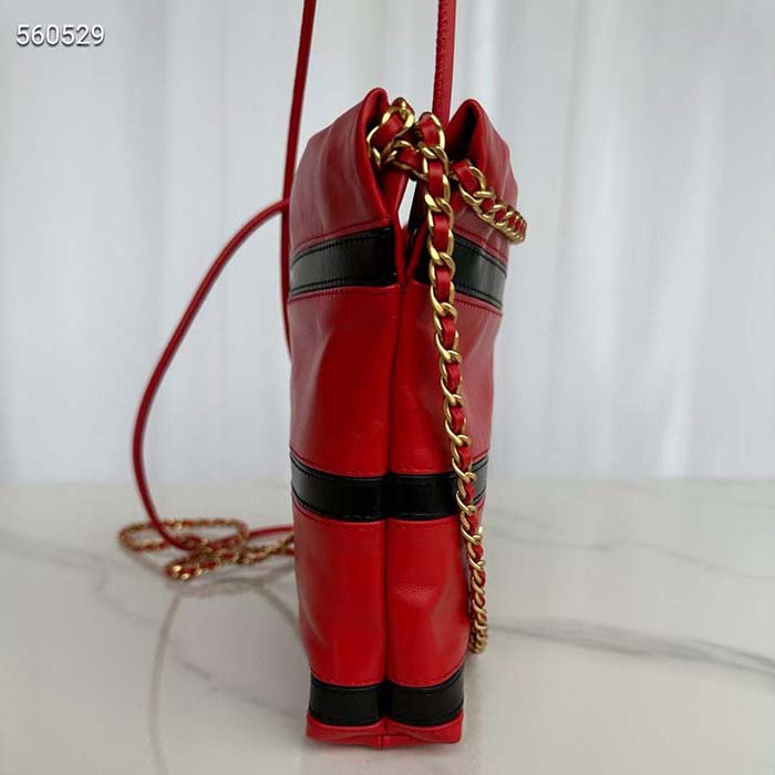 Chanel Women CC 22 Mini Handbag Shiny Calfskin Red Black