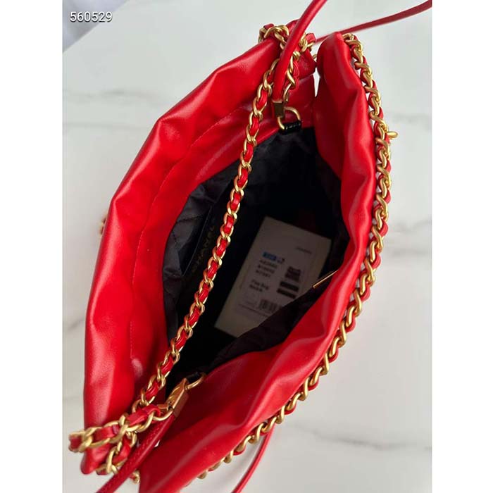 Chanel Women CC 22 Mini Handbag Shiny Calfskin Red Black