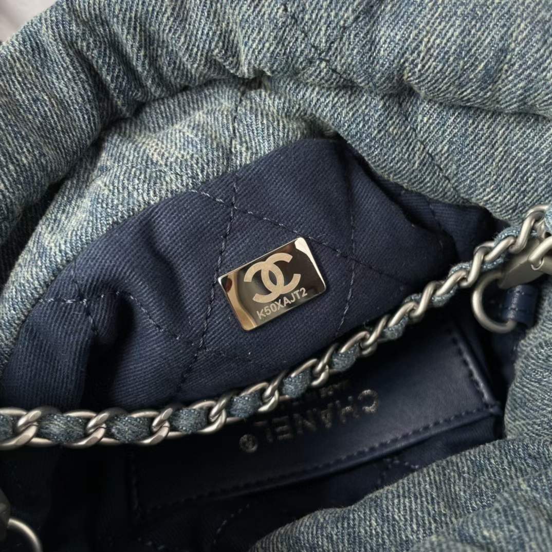 Chanel Women CC 22 Mini Handbag Washed Denim Silver-Tone Metal Blue