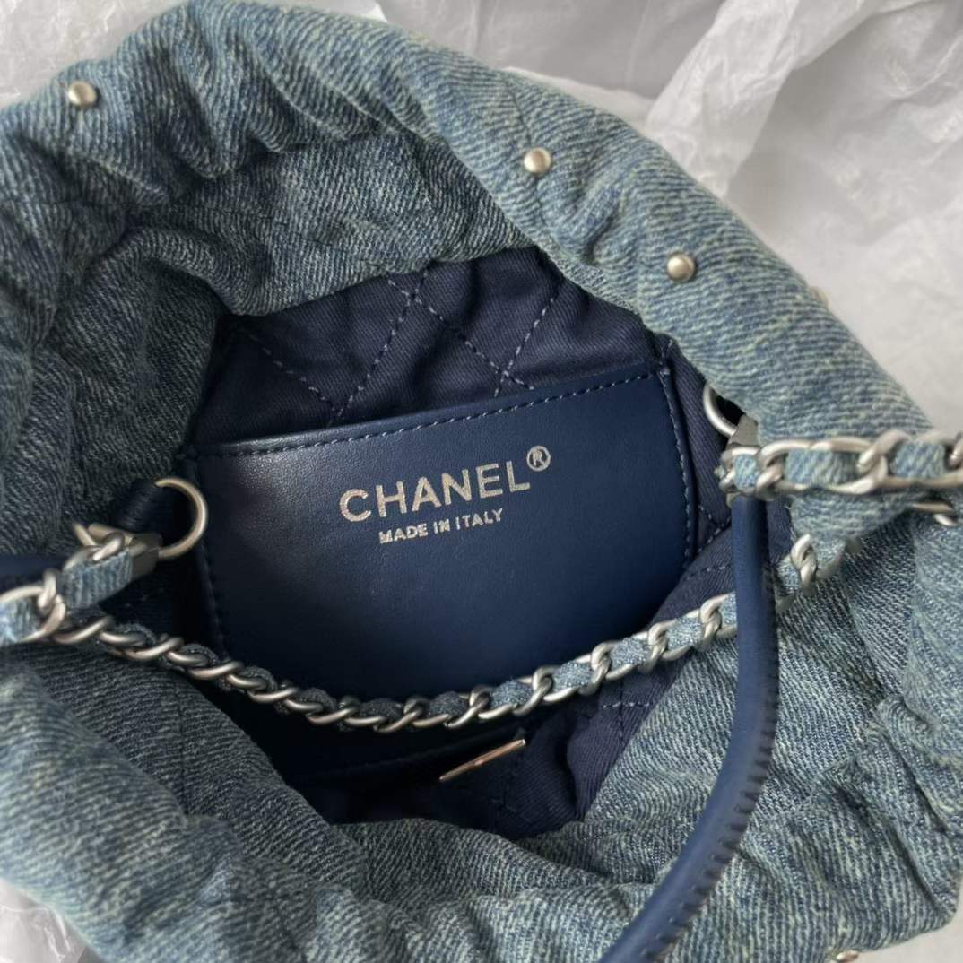 Chanel Women CC 22 Mini Handbag Washed Denim Silver-Tone Metal Blue