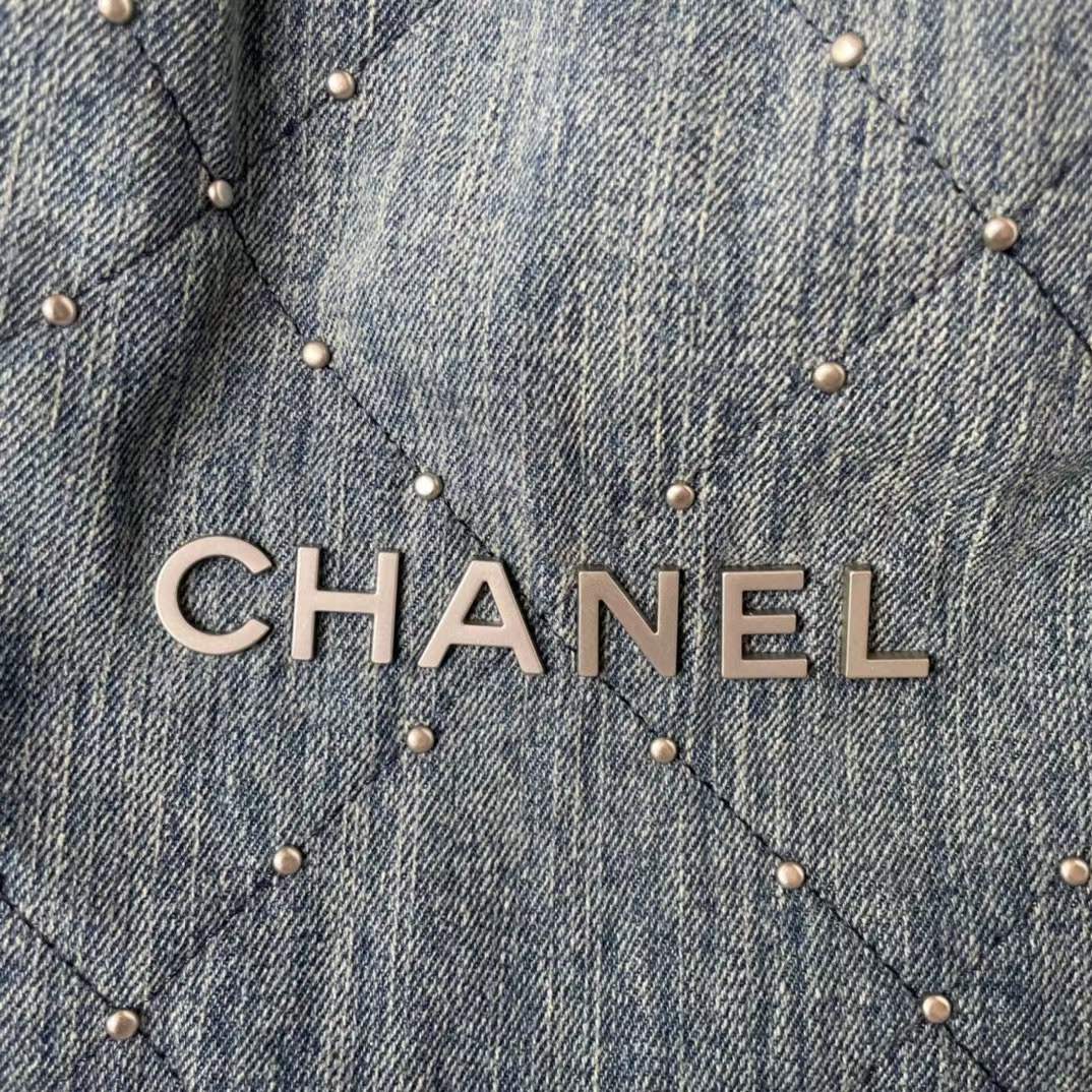 Chanel Women CC 22 Small Handbag Washed Denim Silver-Tone Metal Blue