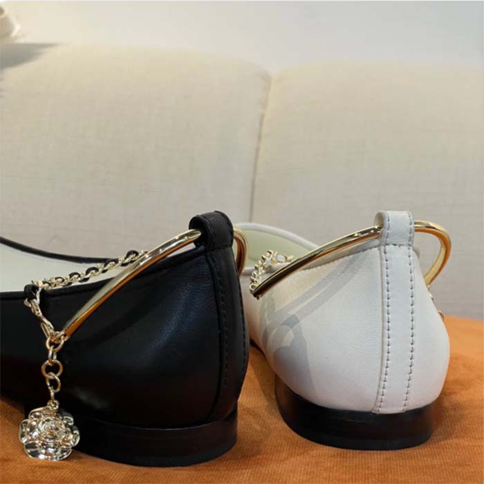 Chanel Women CC Ballerinas Lambskin Leather Flats Beige Black