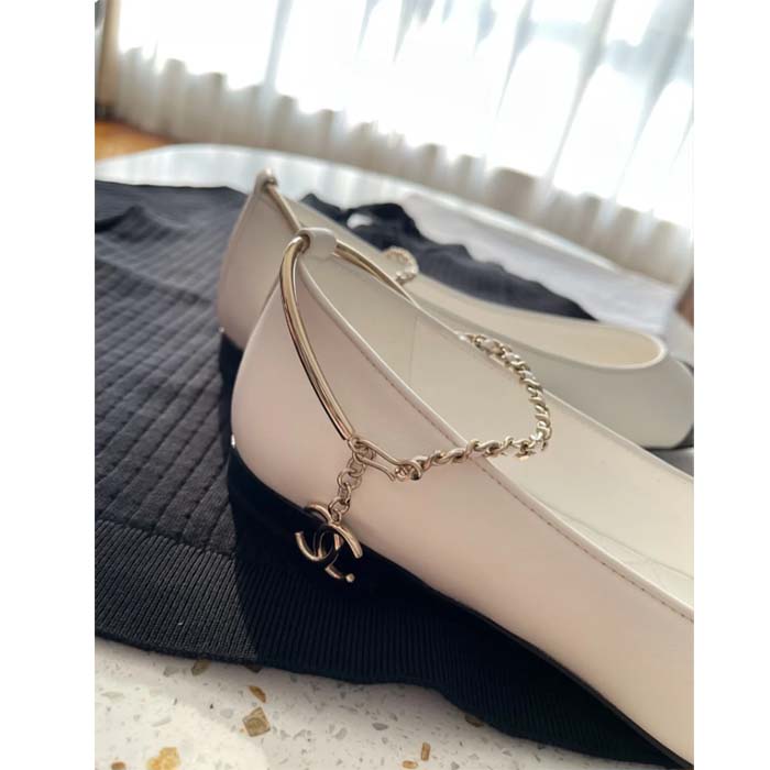 Chanel Women CC Ballerinas Lambskin Leather Flats Beige Black