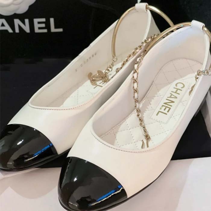 Chanel Women CC Ballerinas Lambskin Leather Flats Beige Black