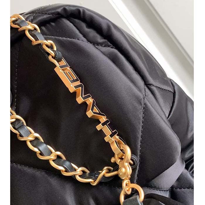 Chanel Women CC Large Bowling Bag Satin Gold-Tone Metal Black