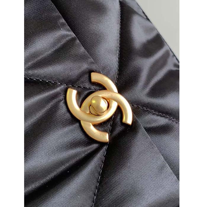 Chanel Women CC Large Bowling Bag Satin Gold-Tone Metal Black