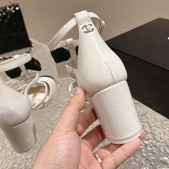 Chanel Women CC Mary Janes Lambskin Grosgrain White Black