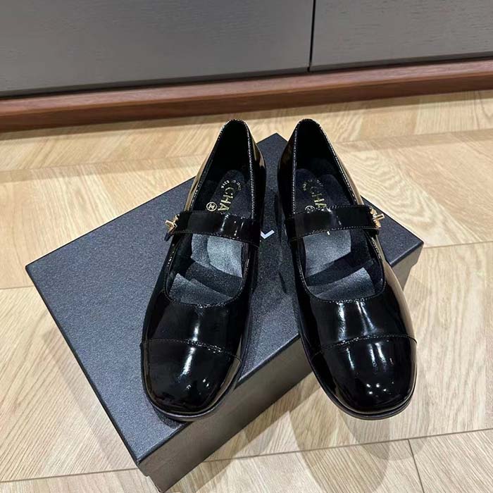 Chanel Women CC Mary Janes Patent Calfskin Black 2 CM Heel