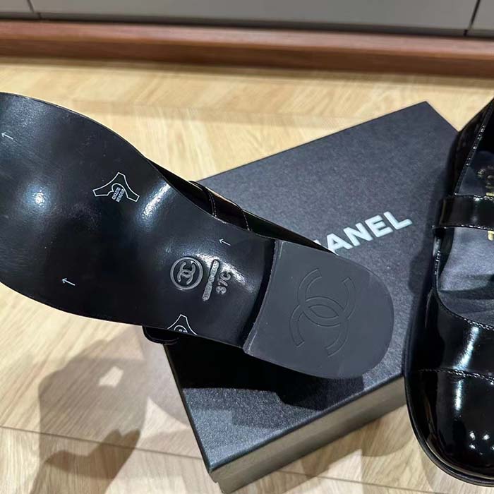 Chanel Women CC Mary Janes Patent Calfskin Black 2 CM Heel