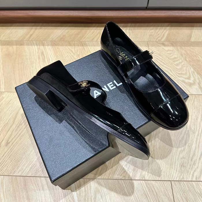Chanel Women CC Mary Janes Patent Calfskin Black 2 CM Heel