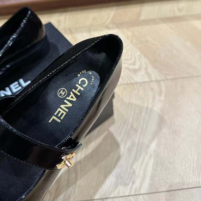 Chanel Women CC Mary Janes Patent Calfskin Black 2 CM Heel