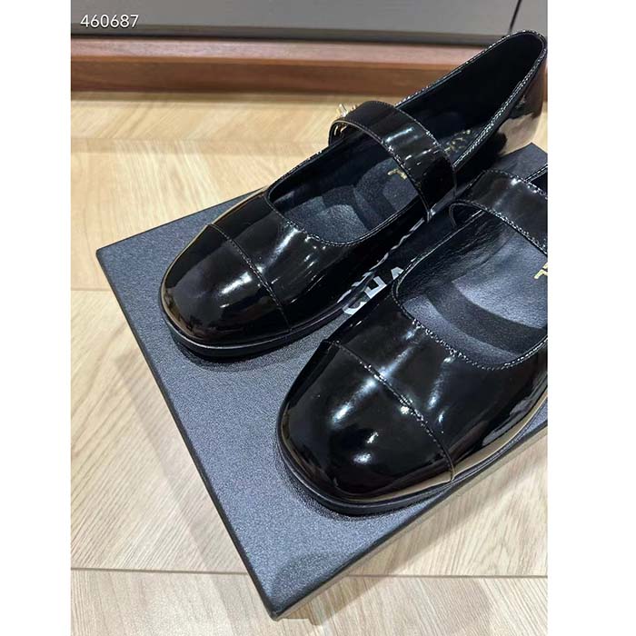 Chanel Women CC Mary Janes Patent Calfskin Black 2 CM Heel