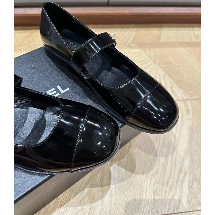 Chanel Women CC Mary Janes Patent Calfskin Black 2 CM Heel