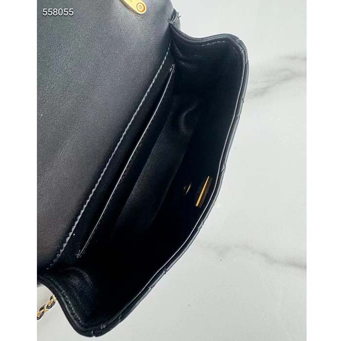 Chanel Women CC Mini Flap Bag Shiny Lambskin Imitation Pearls Black