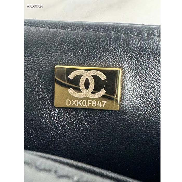 Chanel Women CC Mini Flap Bag Shiny Lambskin Imitation Pearls Black