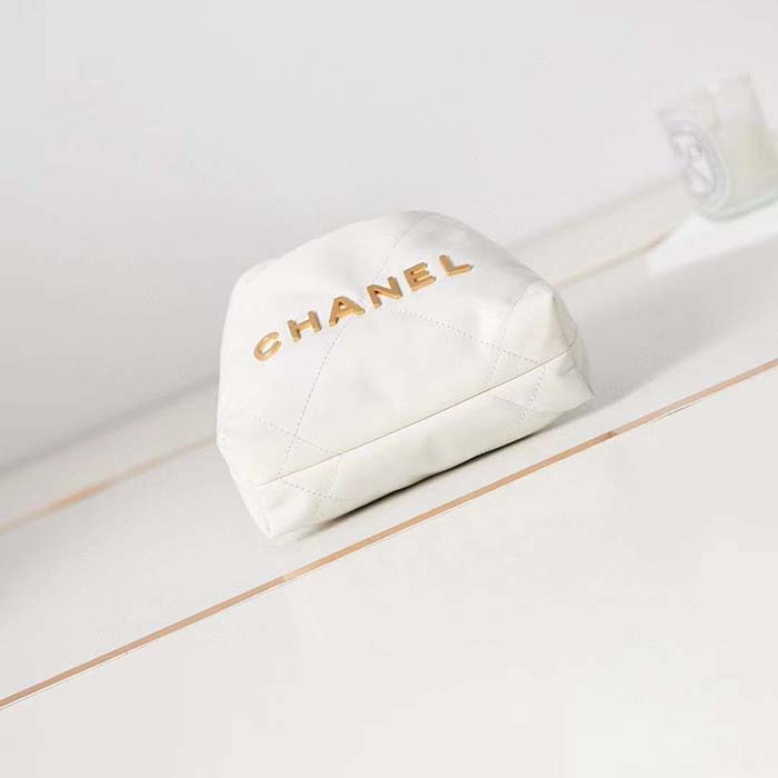 Chanel Women CC 22 Mini Handbag Metallic Shaded Calfskin White Leather