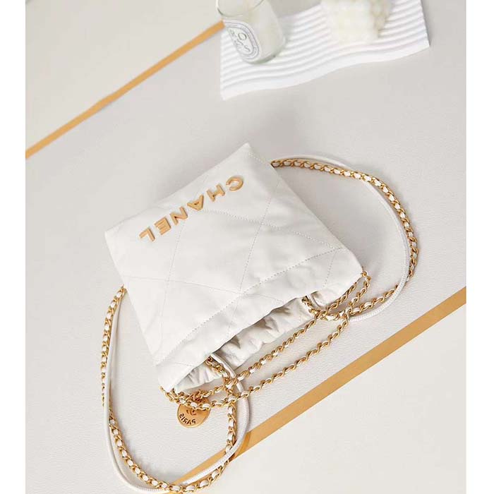 Chanel Women CC 22 Mini Handbag Metallic Shaded Calfskin White Leather