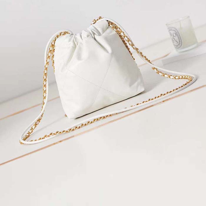 Chanel Women CC 22 Mini Handbag Metallic Shaded Calfskin White Leather