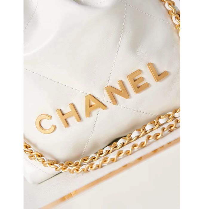 Chanel Women CC 22 Mini Handbag Metallic Shaded Calfskin White Leather