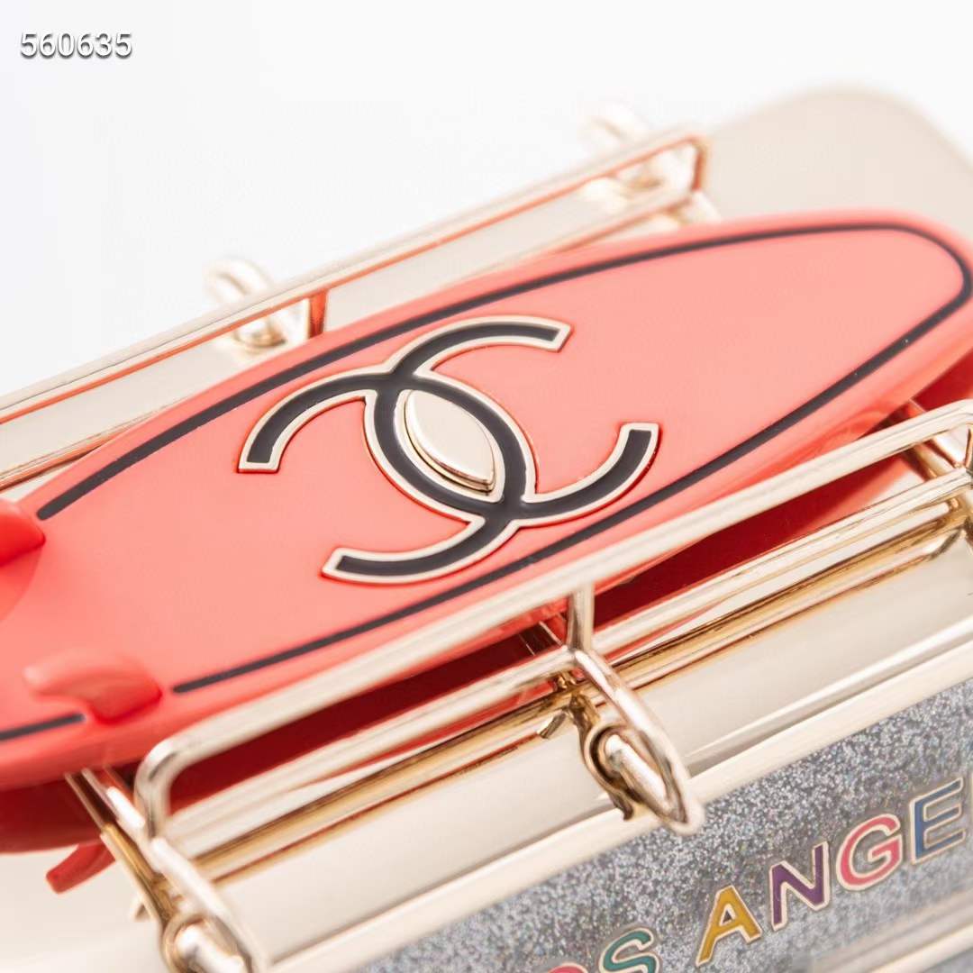 Chanel Women CC Mini Van Minaudiere Plexi Enamel Strass Silver