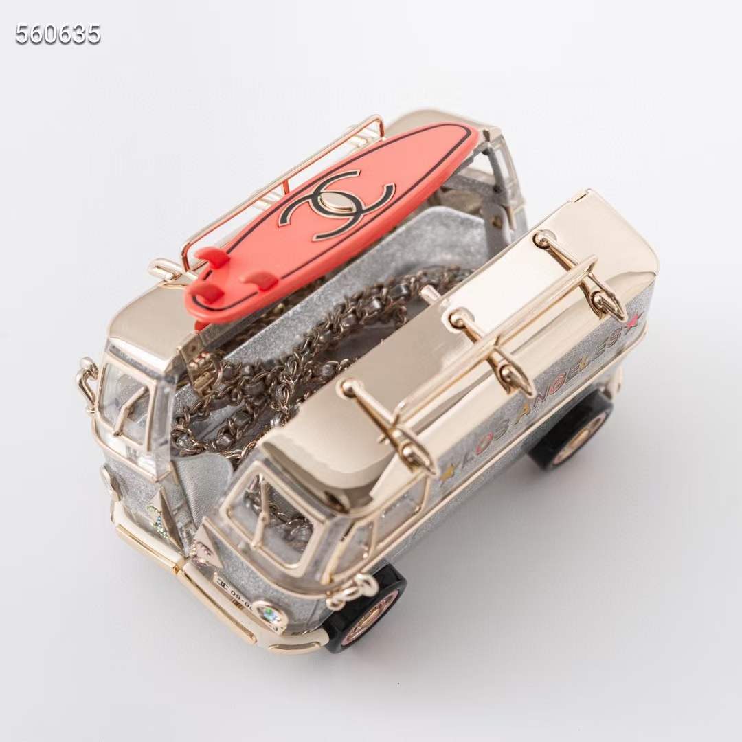 Chanel Women CC Mini Van Minaudiere Plexi Enamel Strass Silver