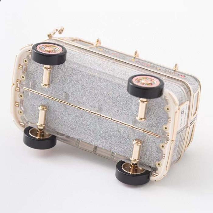 Chanel Women CC Mini Van Minaudiere Plexi Enamel Strass Silver