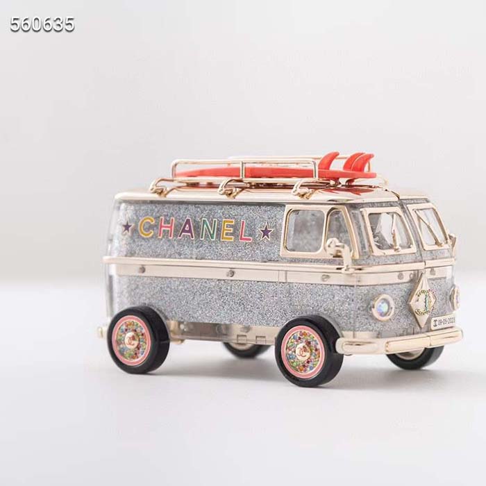 Chanel Women CC Mini Van Minaudiere Plexi Enamel Strass Silver