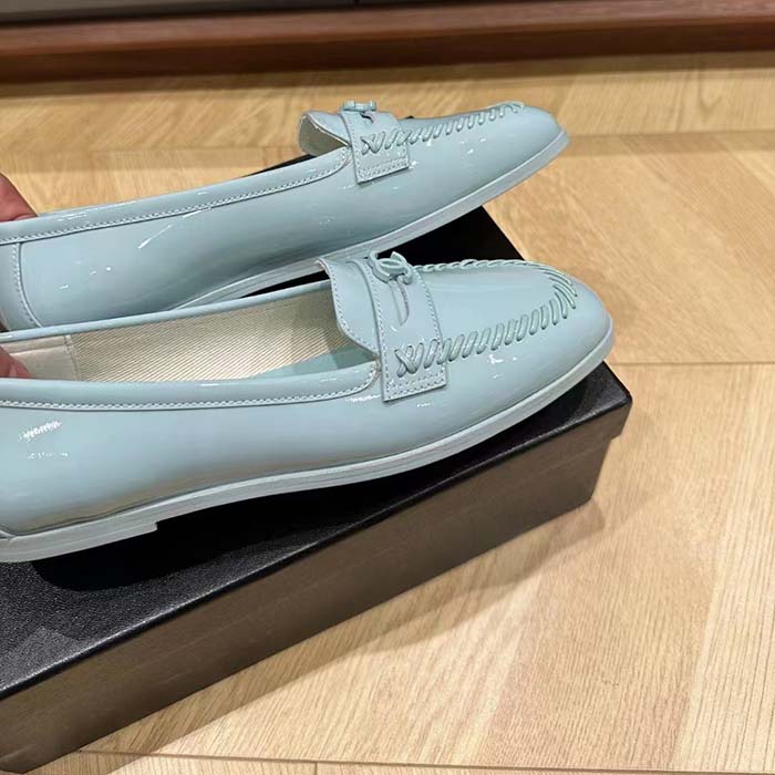 Chanel Women CC Moccasins Patent Calfskin Light Blue 1 CM Heel