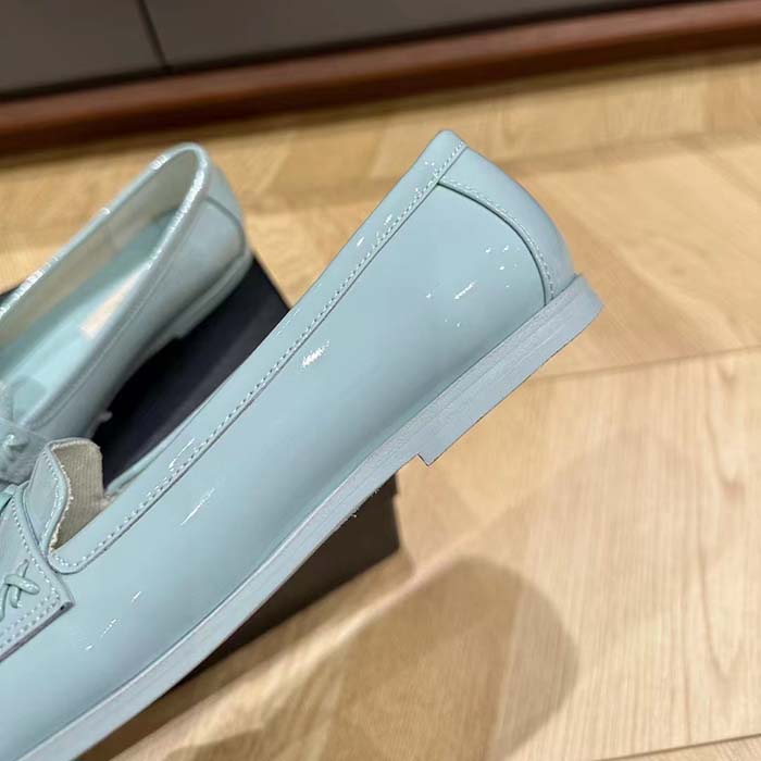 Chanel Women CC Moccasins Patent Calfskin Light Blue 1 CM Heel