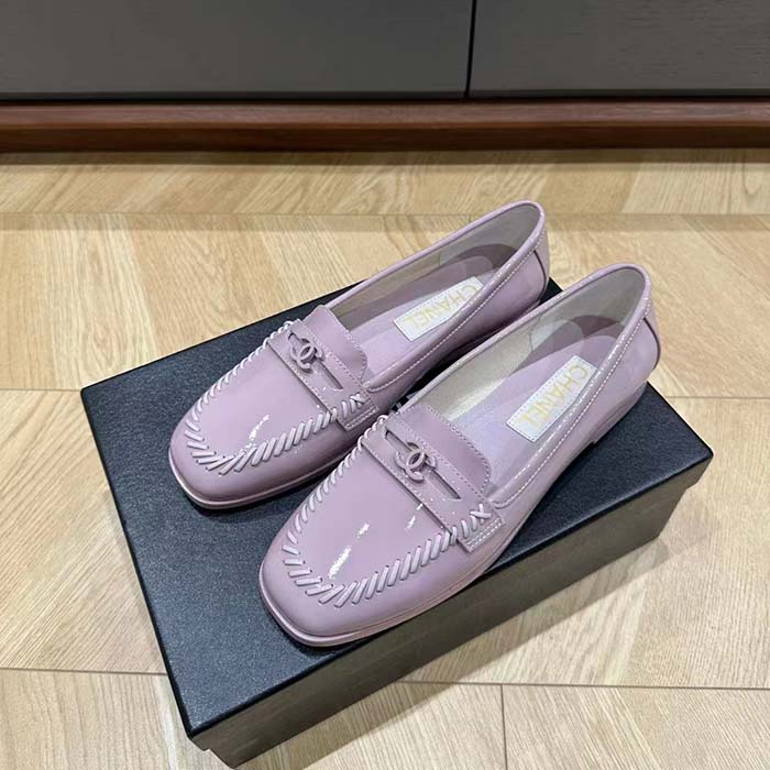Chanel Women CC Moccasins Patent Calfskin Light Purple 1 CM Heel