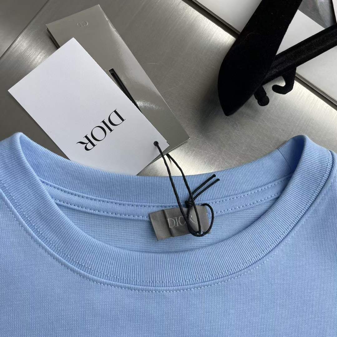 Dior CD Women Christian Dior Couture Relaxed-Fit T-Shirt Blue Cotton Jersey