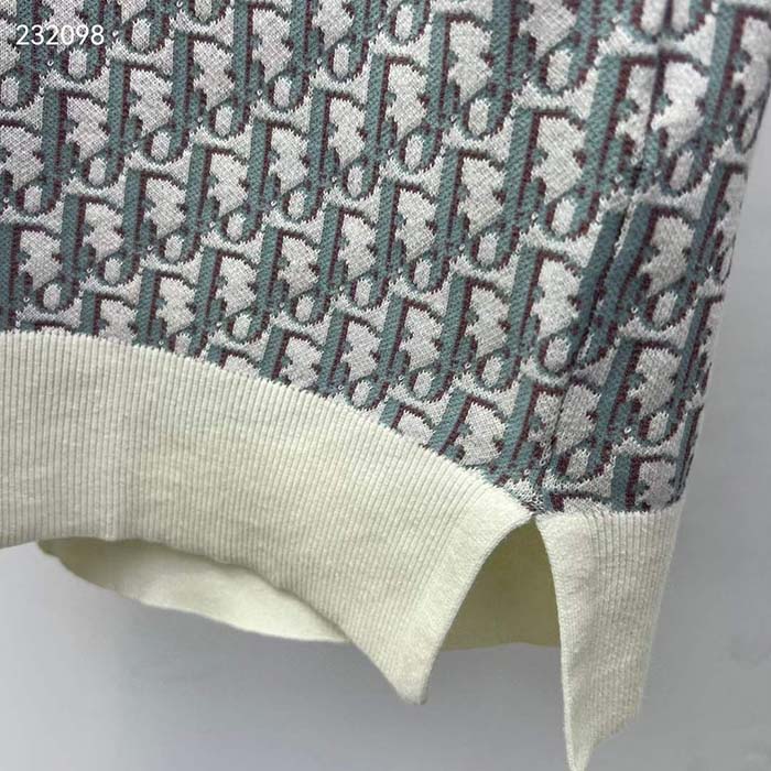 Dior CD Men Oblique Polo Shirt White Blue Brown Cotton Jacquard