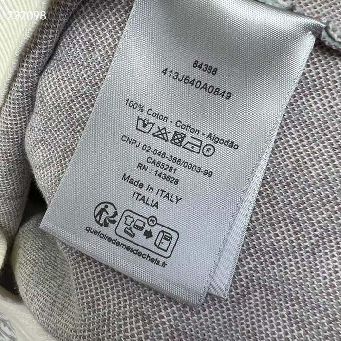 Dior CD Men Oblique Polo Shirt White Blue Brown Cotton Jacquard