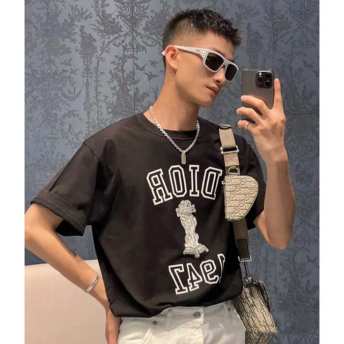Dior CD Men Relaxed-Fit Bobby T-Shirt Black Slub Cotton Jersey