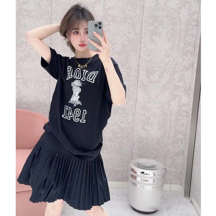 Dior CD Women Relaxed-Fit Bobby T-Shirt Black Slub Cotton Jersey