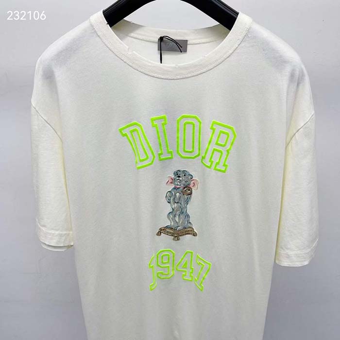 Dior CD Men Relaxed-Fit Bobby T-Shirt White Slub Cotton Jersey