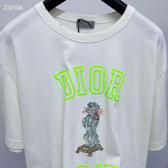 Dior CD Men Relaxed-Fit Bobby T-Shirt White Slub Cotton Jersey