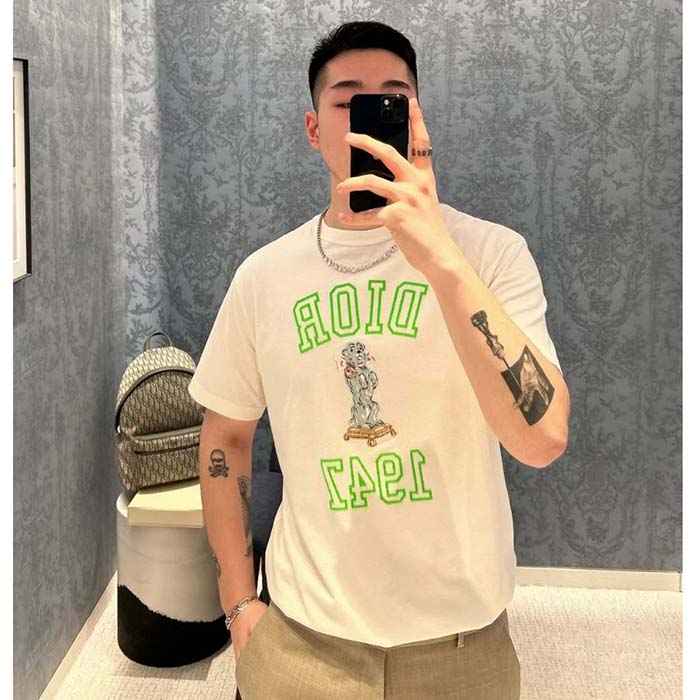 Dior CD Men Relaxed-Fit Bobby T-Shirt White Slub Cotton Jersey