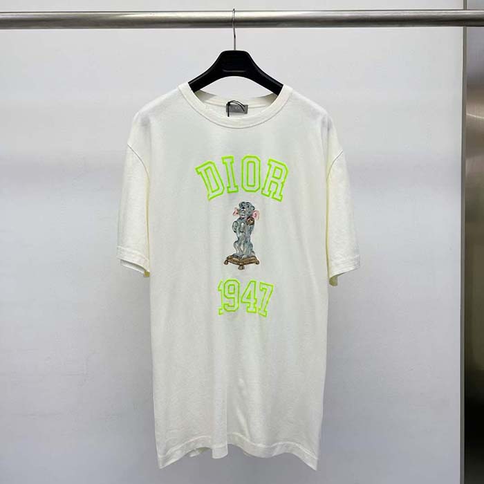 Dior CD Men Relaxed-Fit Bobby T-Shirt White Slub Cotton Jersey