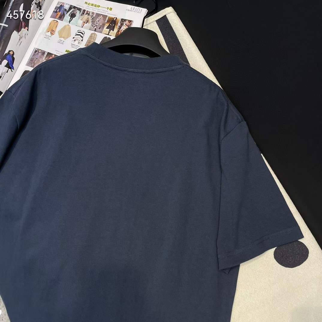 Dior CD Men Relaxed-Fit T-Shirt Navy Blue Cotton Jersey