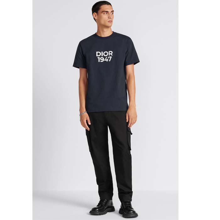 Dior CD Men Relaxed-Fit T-Shirt Navy Blue Cotton Jersey