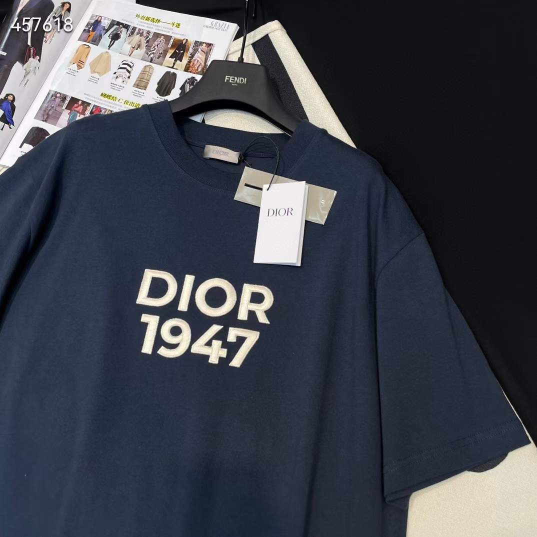 Dior CD Men Relaxed-Fit T-Shirt Navy Blue Cotton Jersey