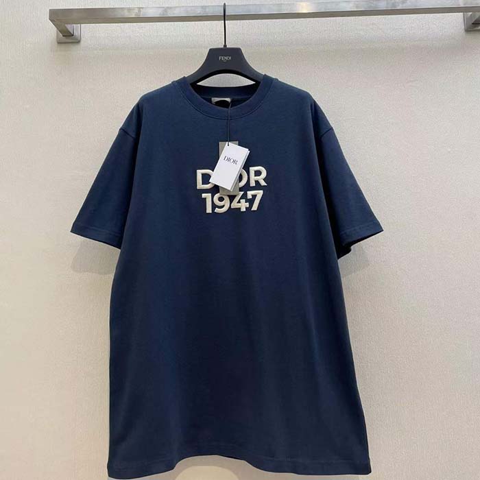 Dior CD Men Relaxed-Fit T-Shirt Navy Blue Cotton Jersey