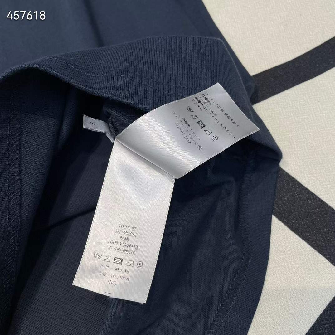 Dior CD Men Relaxed-Fit T-Shirt Navy Blue Cotton Jersey