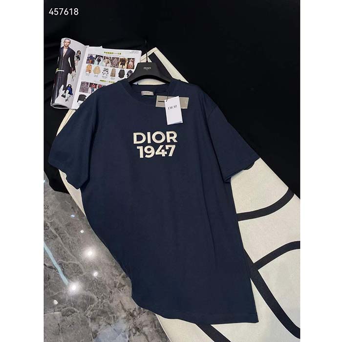 Dior CD Men Relaxed-Fit T-Shirt Navy Blue Cotton Jersey